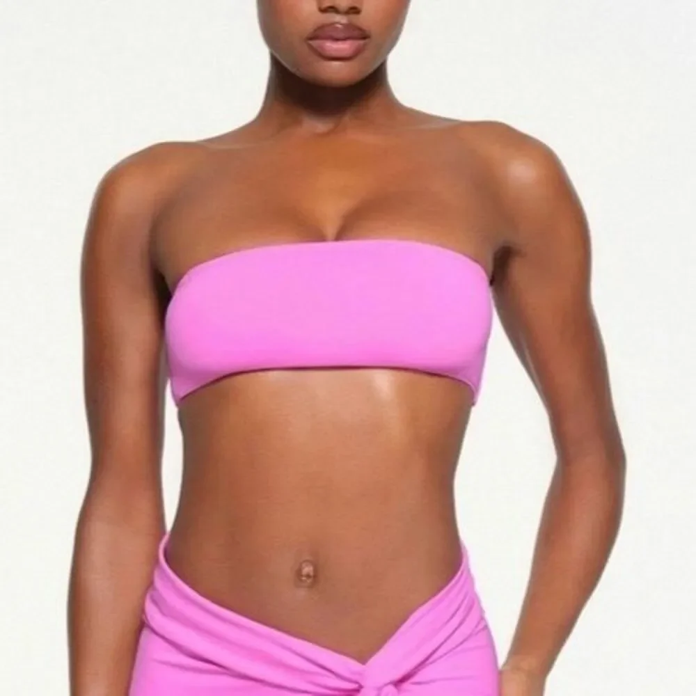 Skims Recycled Swim Women 4X Mid Coverage Bottom & Bandeau Top Bikini Set Pink